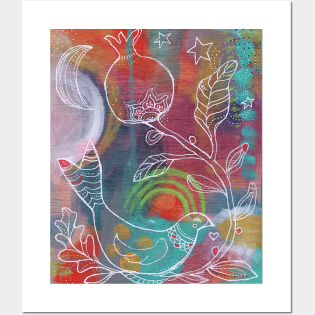 Winter Bird and Pomegranate Wall Art by gaea